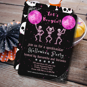 Invitation Boogie ! Soirée d'Halloween Disco Noir et Rose