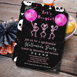 Invitation Boogie ! Soirée d'Halloween Disco Noir et Rose