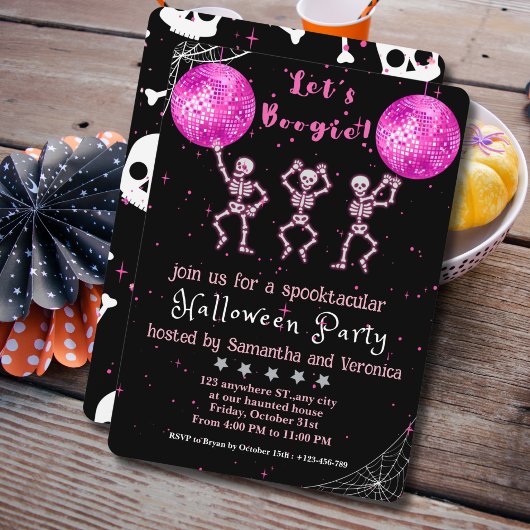 Invitation Boogie ! Soirée d'Halloween Disco Noir et Rose