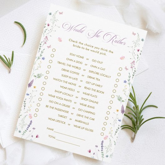 Invitation Book Bridal Shower Would She Rather Game Card
