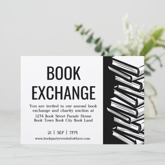 Invitation Book Exchange Black White Kraft (Debout devant)