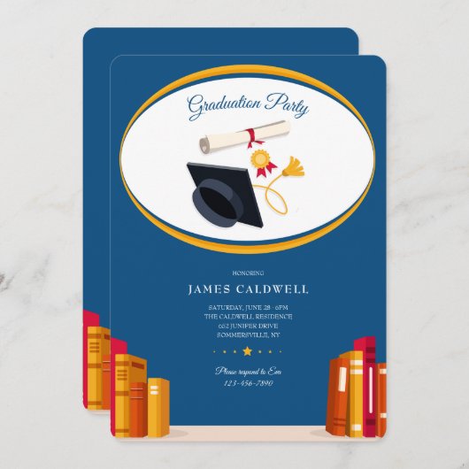 Invitation Bookends Graduation Party (Devant / Derrière)