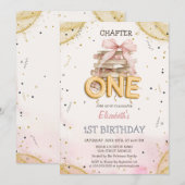 Invitation Books Bow Confetti Watercolor 1st Birthday (Devant / Derrière)
