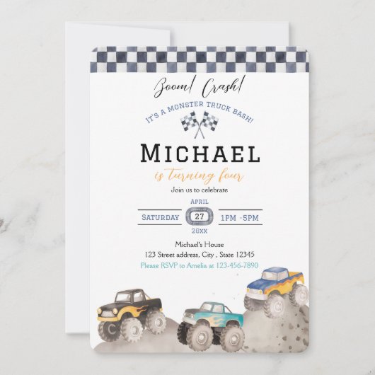 Invitation Boom Crash Monster Truck Bash (Devant)