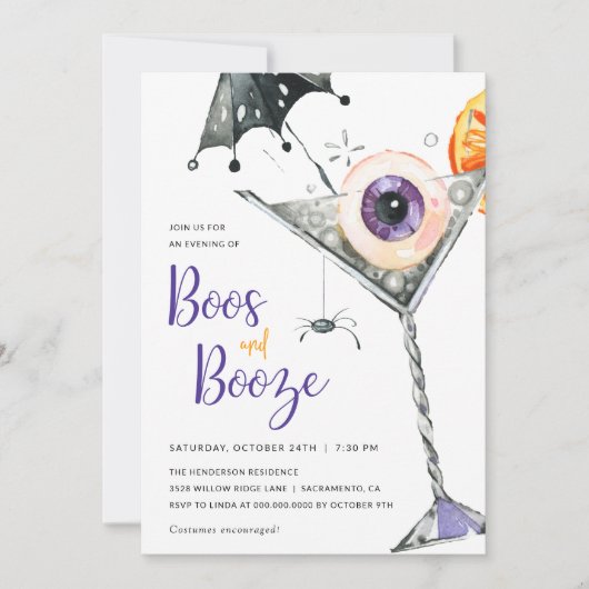 Invitation Boos and Booze Adult Halloween Cocktail Party (Devant)