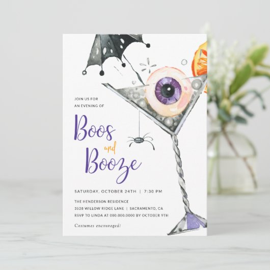 Invitation Boos and Booze Adult Halloween Cocktail Party (Debout devant)