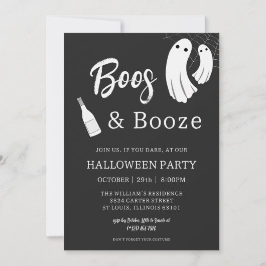 Invitation Boos & Booze Adulte Halloween Chic Black Invitatio (Devant)