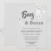 Invitation Boos & Booze Adulte Halloween gris blanc Invitatio (Devant / Derrière)