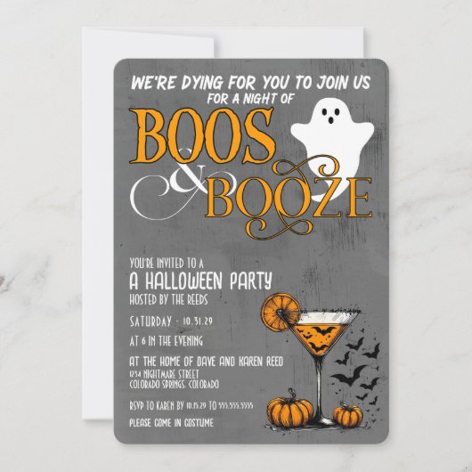 Invitation Boos & Booze Halloween Party (Devant)