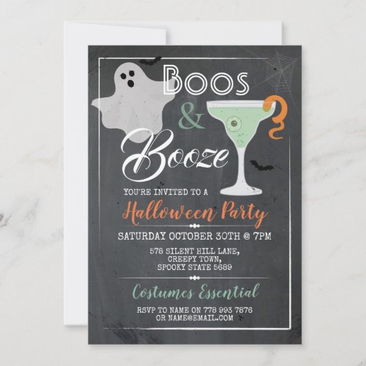 Invitation Boos & Booze Halloween Party Cocktail Éffrayant (Devant)