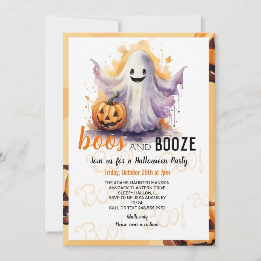Invitation Boos et Booze Black Halloween Party (Devant)