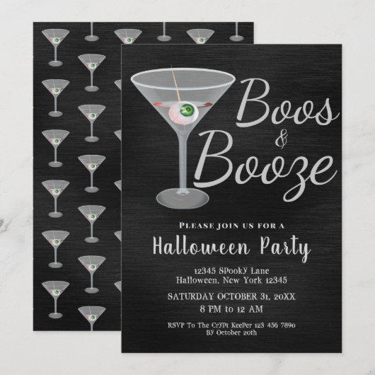 Invitation Boos et Booze Cocktail Halloween (Devant / Derrière)