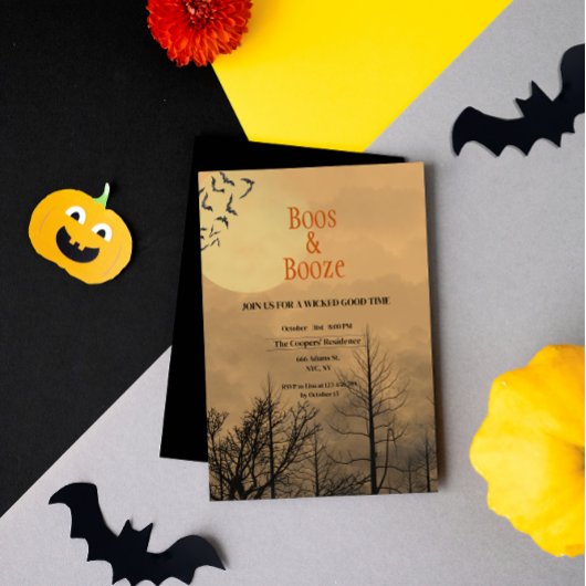 Invitation Boos et Booze Dusk Dark Woods Halloween Party