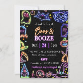 Invitation Boos Et Booze Feu D'Halloween Foncé (Devant)