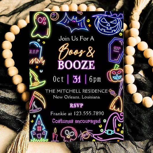 Invitation Boos Et Booze Feu D'Halloween Foncé