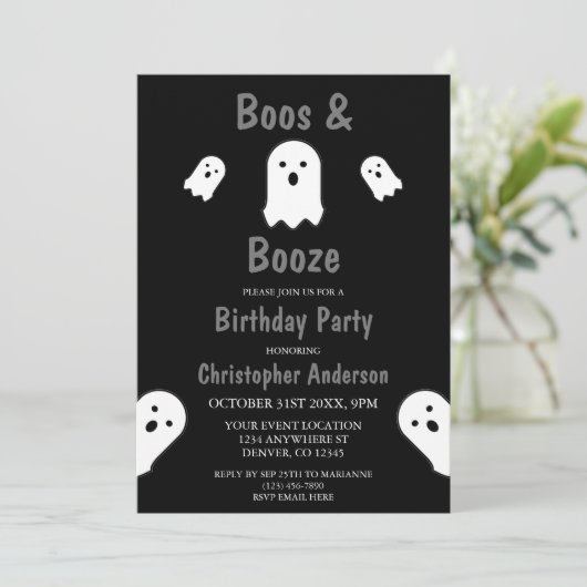 Invitation Boos et Booze Halloween fête d'anniversaire (Debout devant)