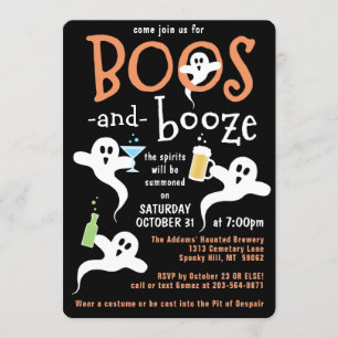 Invitation Boos et Booze Halloween Party mignon Éffrayant fan