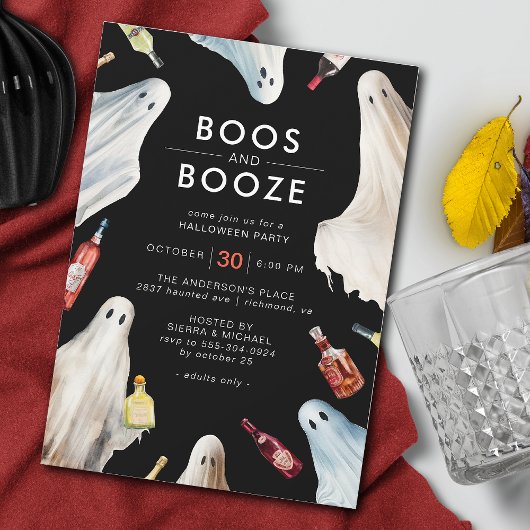 Invitation Boos et Booze | Soirée d'Halloween moderne foncé p