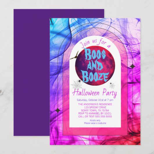 Invitation Boos roses et Booze Éffrayant d'Halloween pour adu (Devant / Derrière)