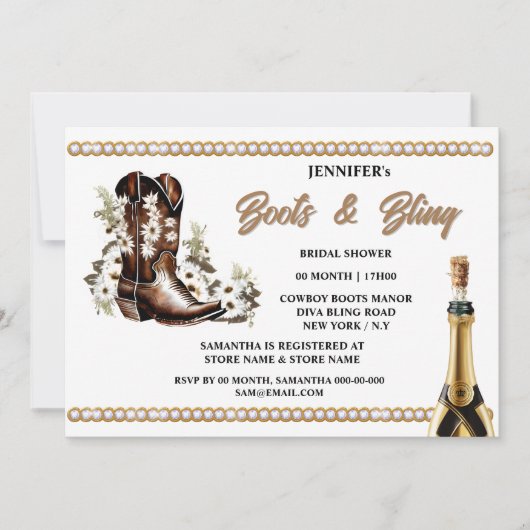 Invitation Boot bling | Botte de fille bottes de fleurs blanc (Devant)