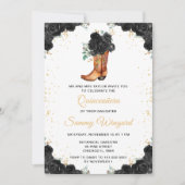 Invitation Boot Cowboy Floral Noir et Or Quinceañera (Devant)