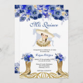 Invitation Boot espagnol bleu et or Charra Quinceanera (Devant / Derrière)