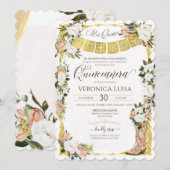 Invitation Boot Floral Charro Blush White Gold Quinceanera (Devant / Derrière)