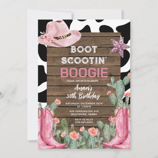 Invitation Boot Scootin' Boogie Cowgirl 30e anniversaire (Devant)