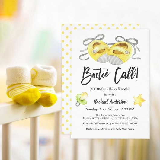 Invitation Bootie Call Whimsical Jaune Baby shower