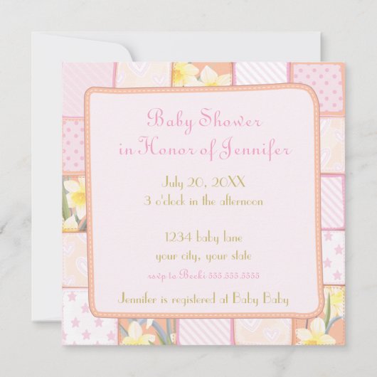 Invitation Booties de bébé rose Patchwork Baby Girl Douche (Dos)