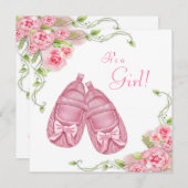 Invitation Booties satinées Rose Baby shower (Devant / Derrière)