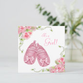 Invitation Booties satinées Rose Baby shower (Debout devant)