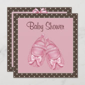 Invitation Booties satinées rose et Brown bébé fille douche (Devant / Derrière)