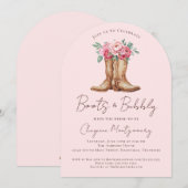 Invitation Boots and Bubbly Blush Pink Floral Bridal Shower (Devant / Derrière)