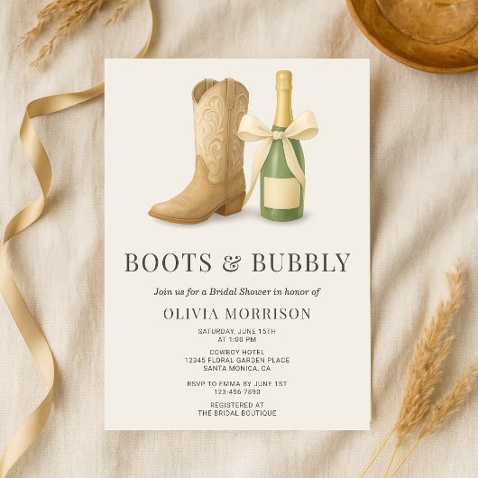 Invitation Boots and Bubbly Elegant Bow Bridal Shower