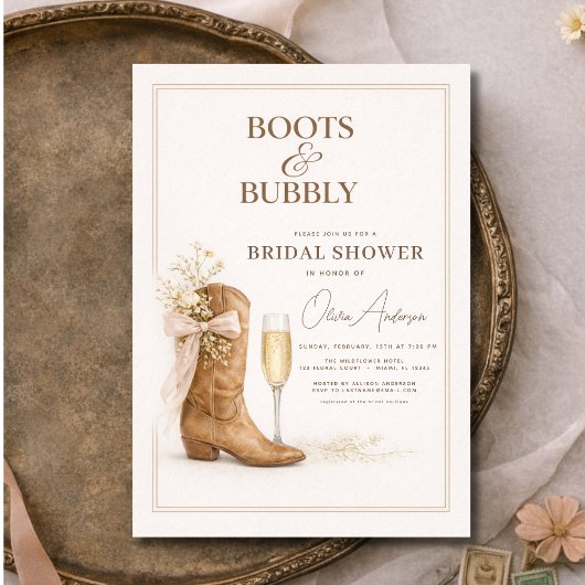 Invitation Boots and Bubbly Floral Bow Bridal Shower