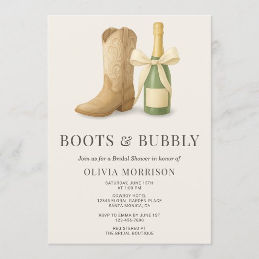 Invitation Boots and Bubbly QR Code Bow Bridal Shower (Devant)