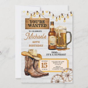 Invitation Boots & Beers Surprise Adulte 40e Anniversaire