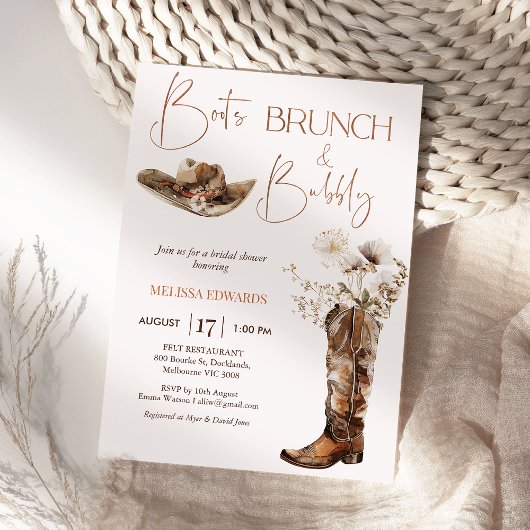 Invitation Boots beige Boho Brunch Fête des mariées Bubbly