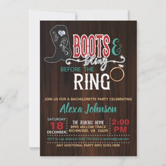 Invitation Boots & Bling avant l'invitation de l'anneau - Tur (Devant)