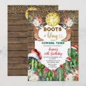 Invitation Boots & Bling Cowgirl Wood Noël 30e anniversaire (Devant / Derrière)