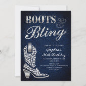 Invitation Boots Bling Denim Western Birthday (Devant)
