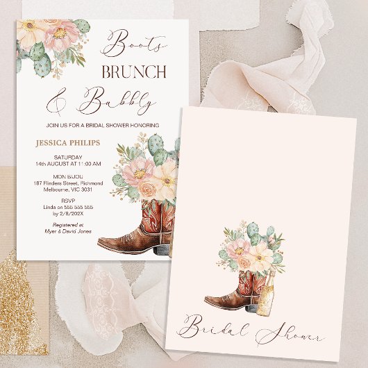 Invitation Boots Boho Blush Brunch Fête des mariées Bubbly