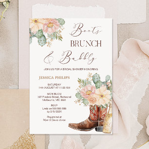 Invitation Boots Boho Blush Brunch Fête des mariées Bubbly