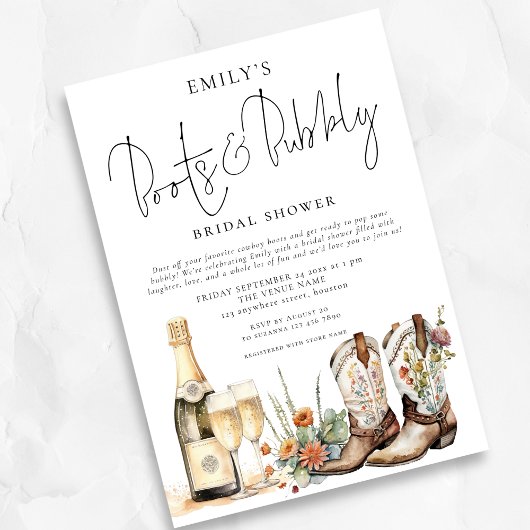 Invitation Boots Boho et Fête des mariées Bubly