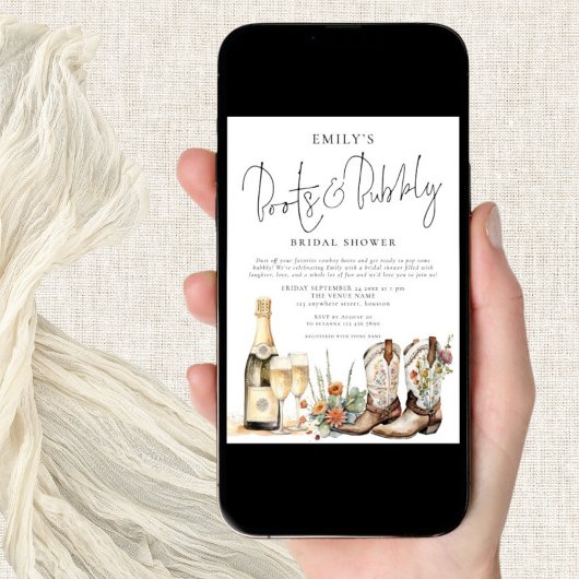 Invitation Boots Boho et Fête des mariées Bubly