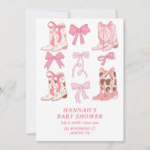 Invitation Boots & Bows Little Cowgirl Baby shower rose (Devant)