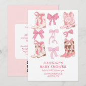 Invitation Boots & Bows Little Cowgirl Baby shower rose (Devant / Derrière)
