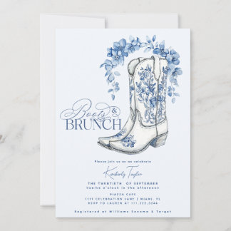 Invitation Boots & Brunch Dusty Blue Floral Fête des mariées