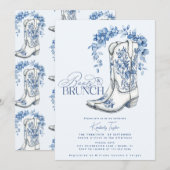 Invitation Boots & Brunch Dusty Blue Floral Fête des mariées (Devant / Derrière)